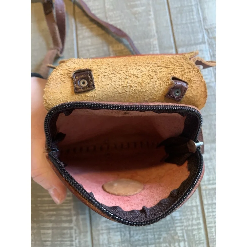 BROWN Dog And Bone Handmade Bag Genuine Leather Zipper Closure‎ Crossbody Adjust